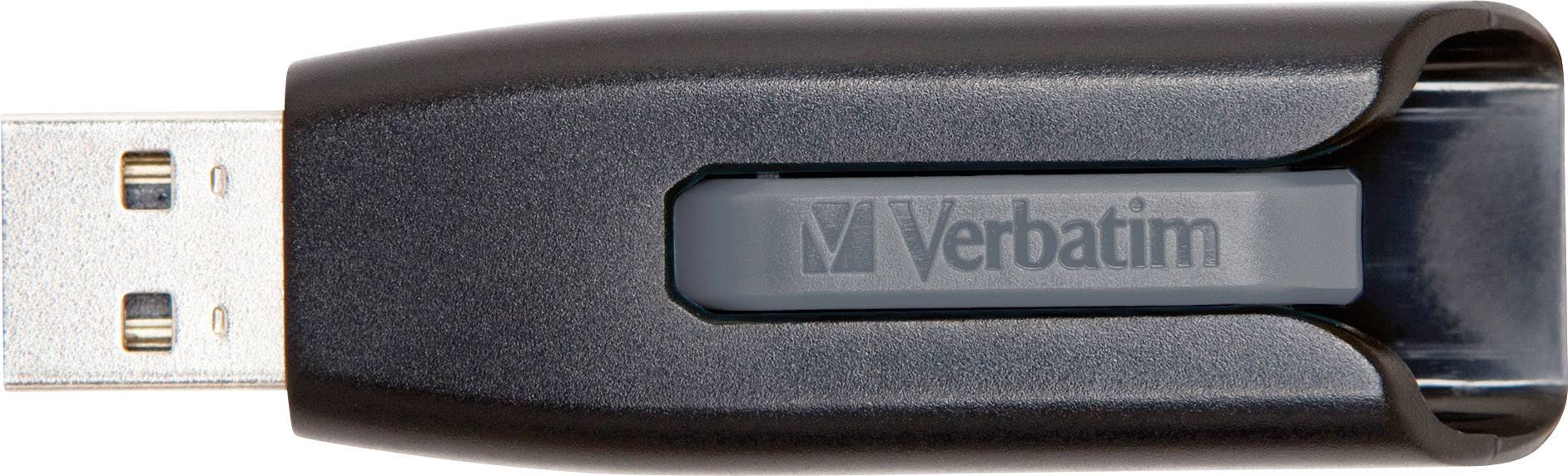 Chiavetta USB Verbatim con custodia nera e parte del connettore visibile.