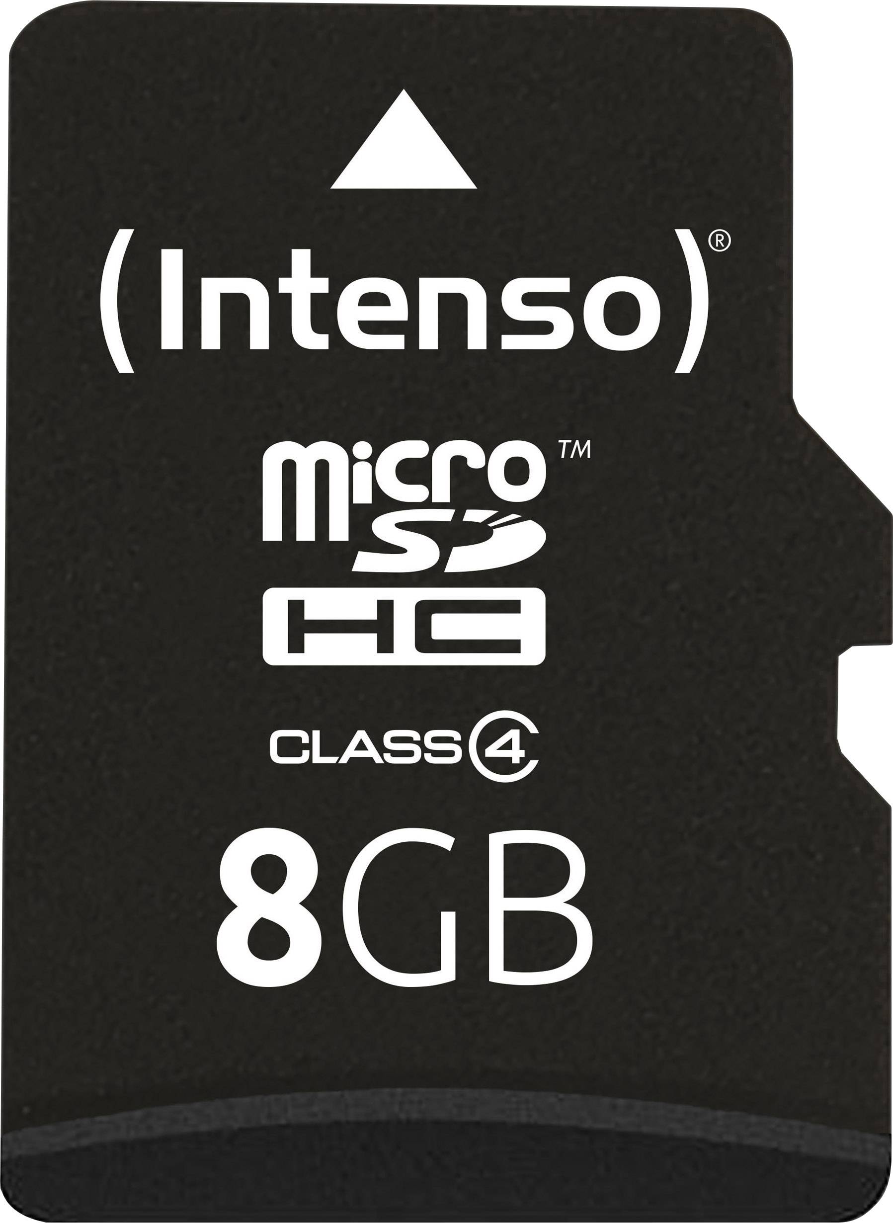 Scheda Intenso microSDHC, 8GB, Classe 4, nera.