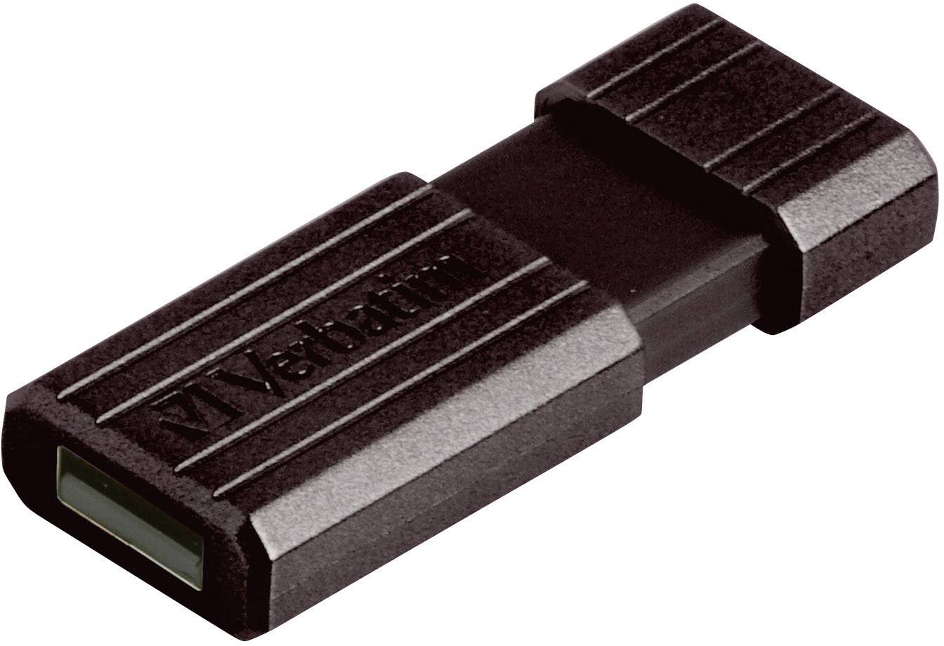 Chiavetta USB Verbatim nera. Forma rettangolare con angoli arrotondati e un cappuccio. Utilizzata per memorizzare dati.