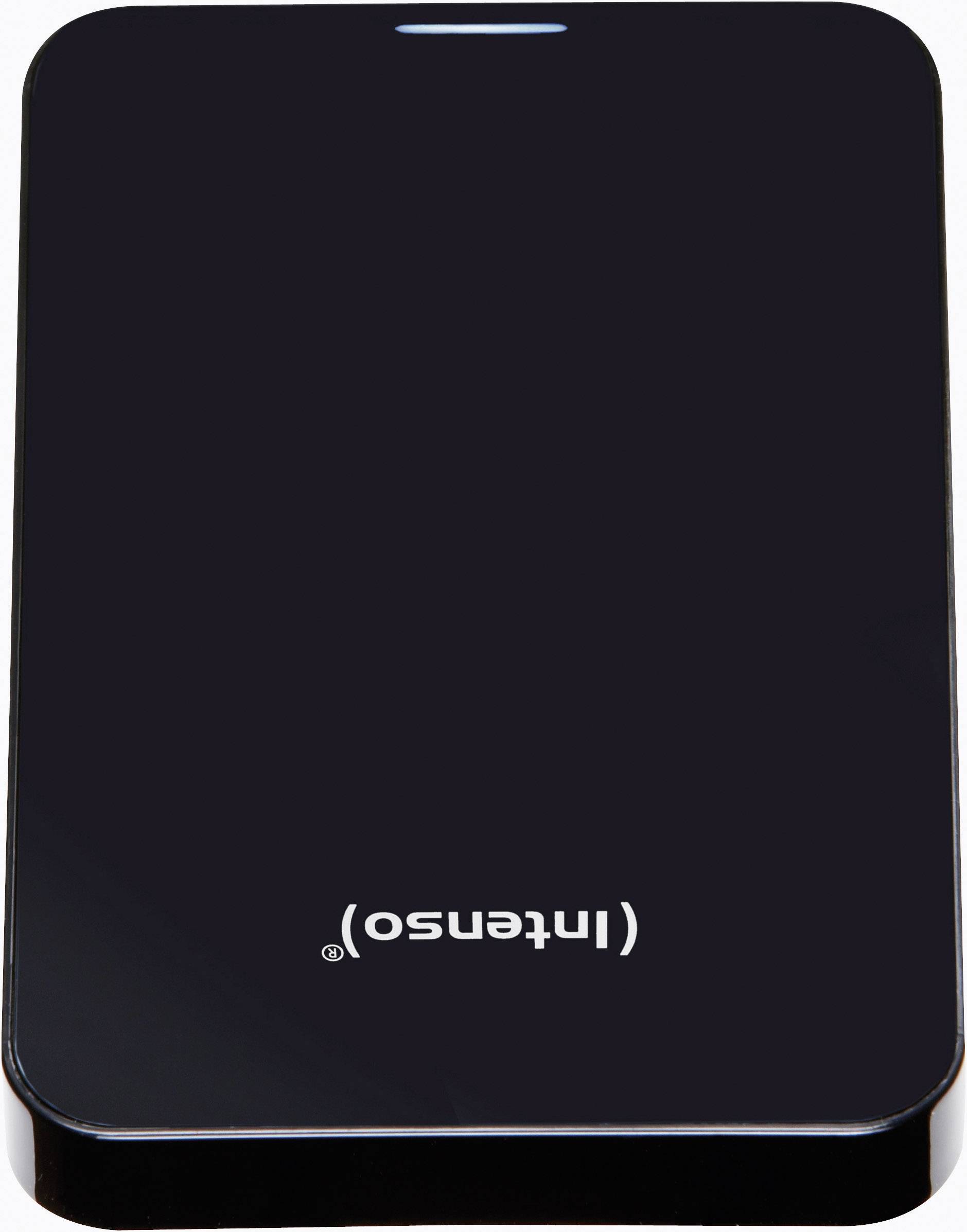 Un alloggiamento nero per hard disk esterno con il logo del marchio stampato.