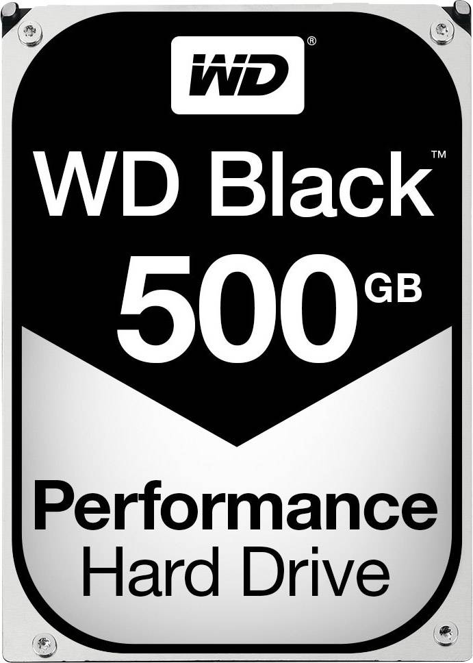 Etichetta dell'hard disk con la scritta 'WD Black 500GB Performance Hard Drive'.