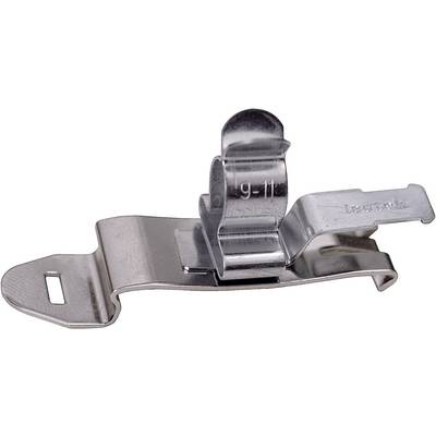 Morsetto metallico con due fessure di fissaggio, adatto a mantenere gli oggetti in una posizione specifica, comunemente utilizzato nei lavori edili.