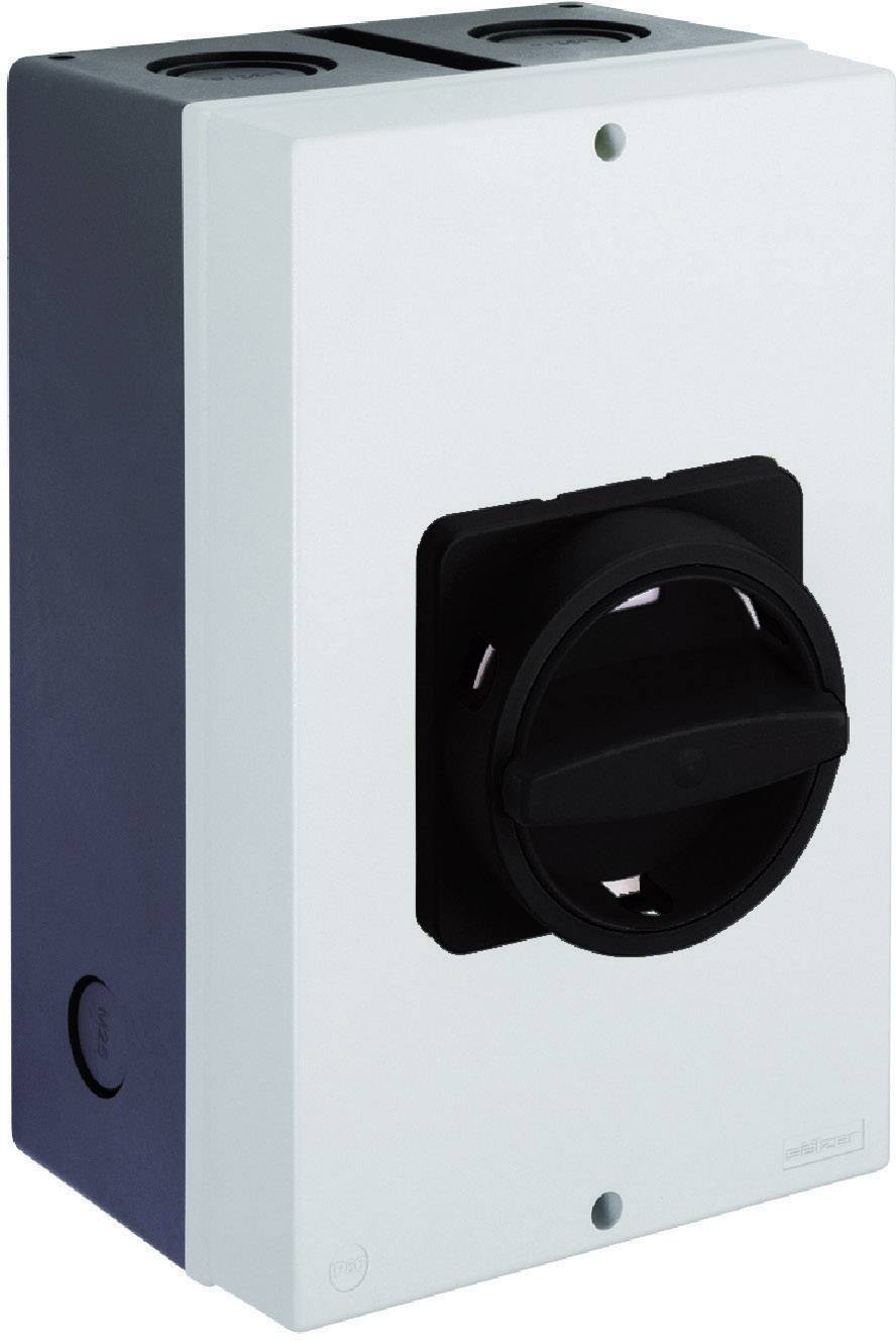 Un quadro elettrico bianco con un grande interruttore rotativo nero al centro. Adatto per applicazioni industriali.