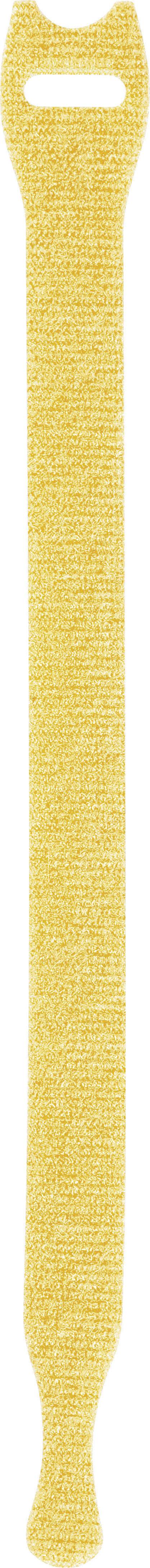 Nastro in nylon giallo intrecciato, con bordi rotondi e due tagli alle estremità.