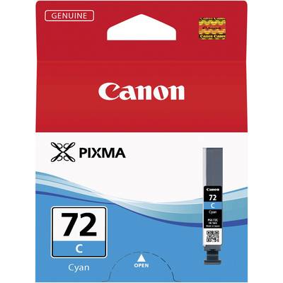 Confezione della Cartuccia d'Inchiostro Ciano Canon PIXMA 72 C con parte superiore rossa e parte inferiore blu, che mostra la cartuccia e il logo del marchio.