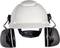 Casco di protezione bianco con protezioni per le orecchie nere su entrambi i lati, idoneo per l'uso industriale.