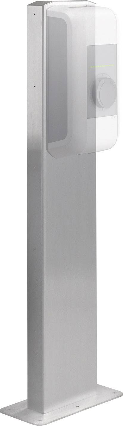 Supporto metallico verticale con alloggiamento rettangolare montato, idoneo per un dispenser di disinfettante.