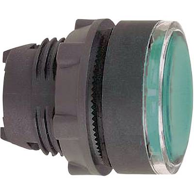 Un pulsante verde a LED di forma cilindrica, comunemente utilizzato nei pannelli di controllo per gestire circuiti elettrici.