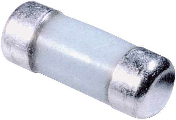 Un fusibile cilindrico bianco in vetro con due cappucci metallici alle estremità.
