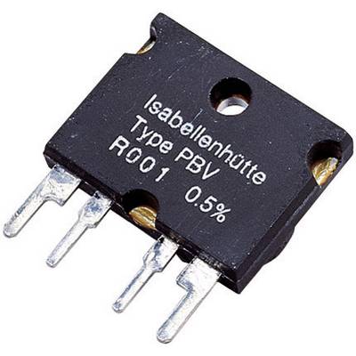 Resistore elettronico nero con tre terminali metallici, contrassegnato con 'Isabellenhütte Type PBV R001 0.5%'.