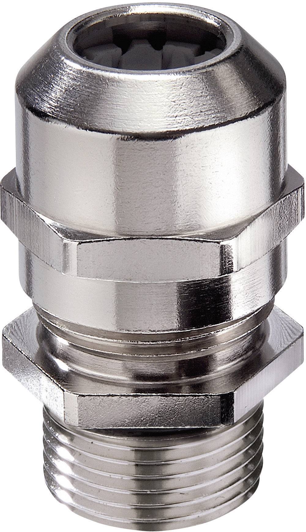 Raccordo passacavo metallico, cilindrico, argento, con attacco filettato, per fissare e sigillare in modo sicuro i cavi all'interno dei dispositivi.