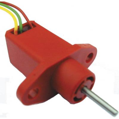 Involucro rosso con asta metallica e cavi colorati. Componente elettronico, probabilmente un sensore, per applicazioni tecniche.