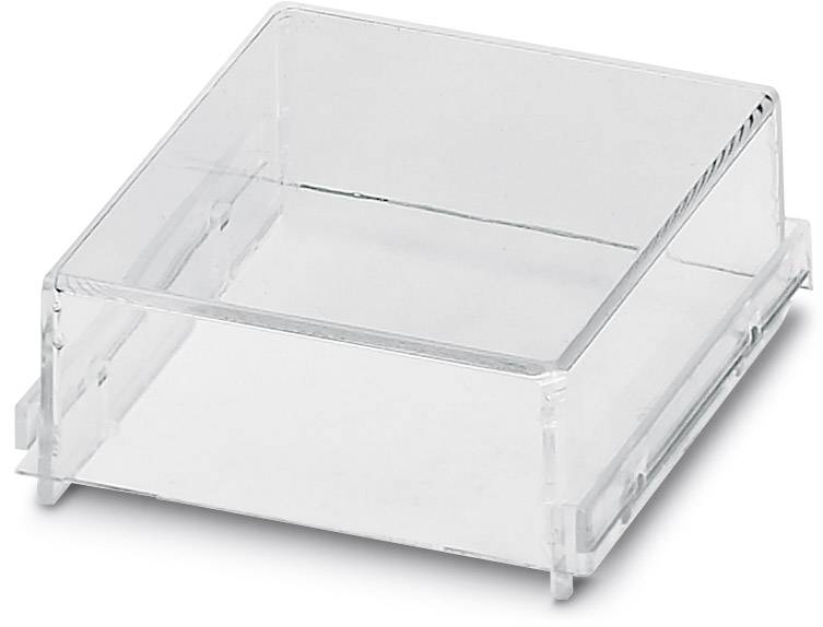 Contenitore rettangolare trasparente in plastica con superficie superiore inclinata.