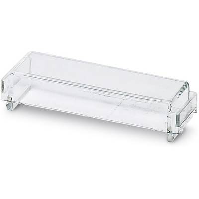Un coperchio rettangolare trasparente in plastica, presumibilmente utilizzato per coprire o proteggere un dispositivo o un oggetto.