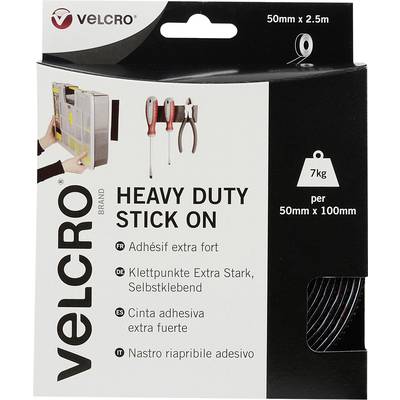 Punti di aggancio per applicazioni pesanti, autoadesivi, rotolo da 50 mm x 2,5 m, portata 7 kg. Attrezzo appeso a un pannello.