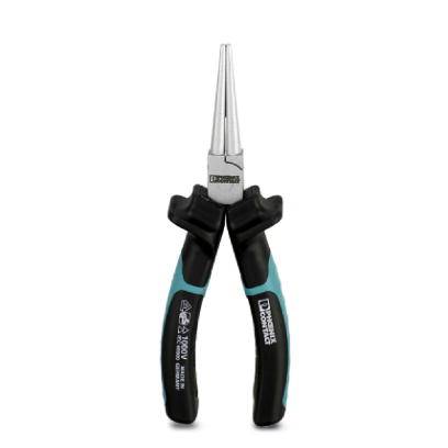 Pinza con manico nero su sfondo bianco.