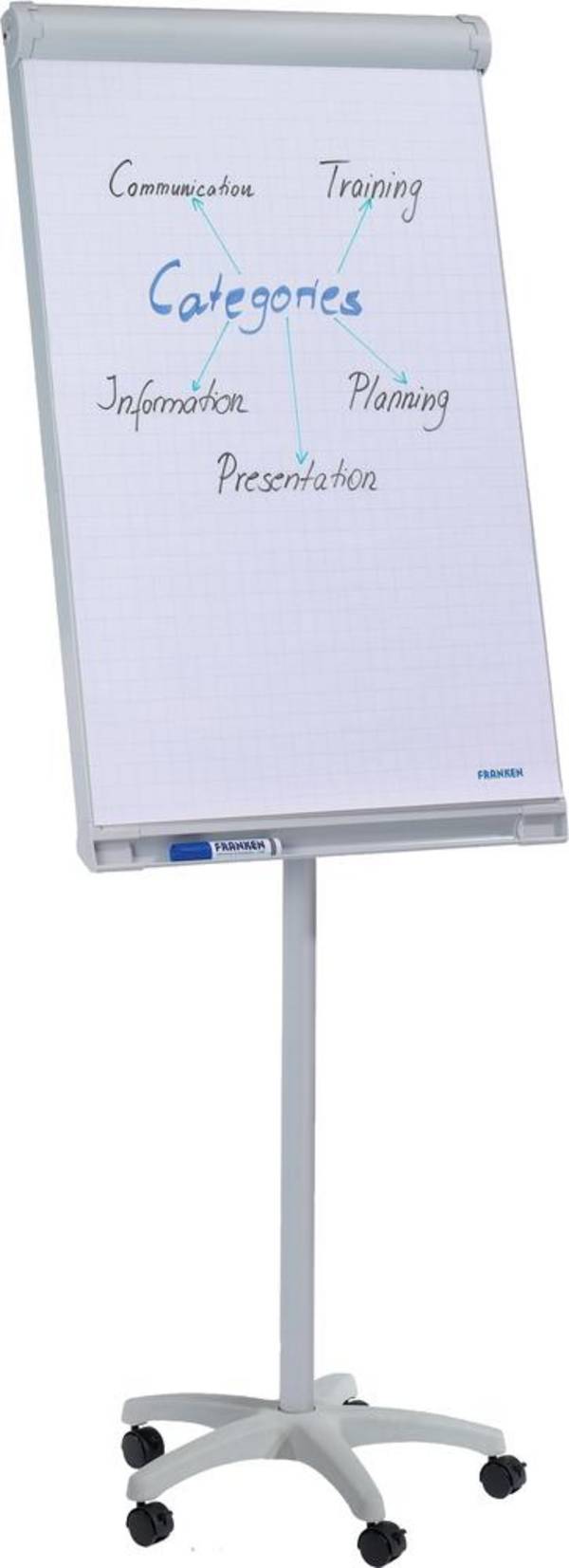 FRANKEN Flipchart Standard Mobil, 670 x 950 mm, hellgrau Tafel magnethaftend, Sternfuß mit 5 Laufrollen (FC41)