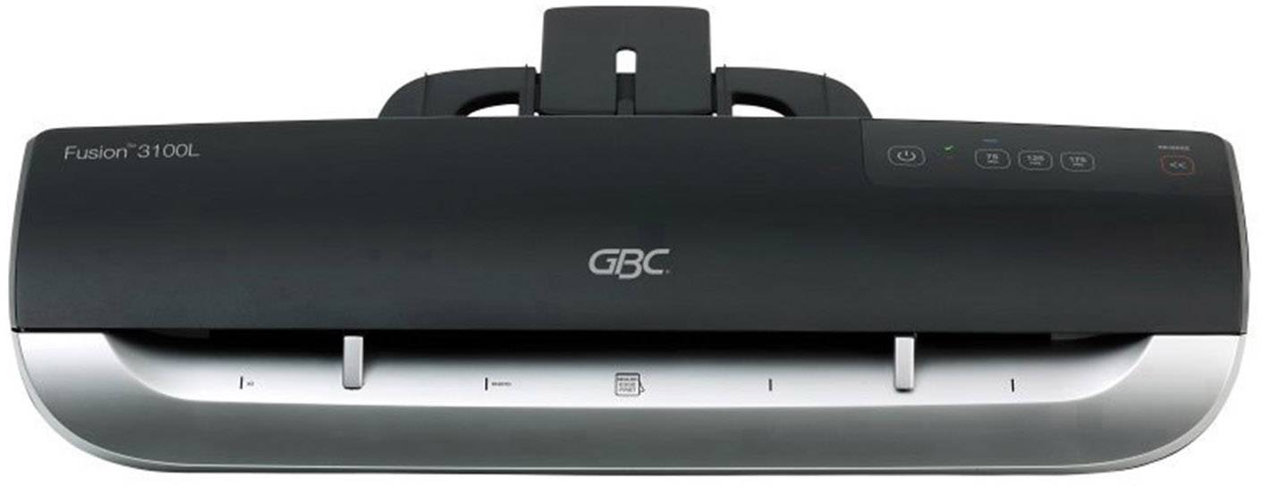 Un dispositivo di plastificazione nero con la scritta 'GBC Fusion 3100L' in alto, adatto a sigillare documenti in plastica trasparente.