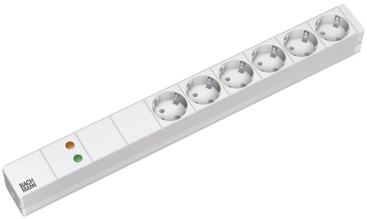 Multipresa a sei prese con interruttore e due spie di controllo, idonea per il collegamento di più dispositivi elettrici.