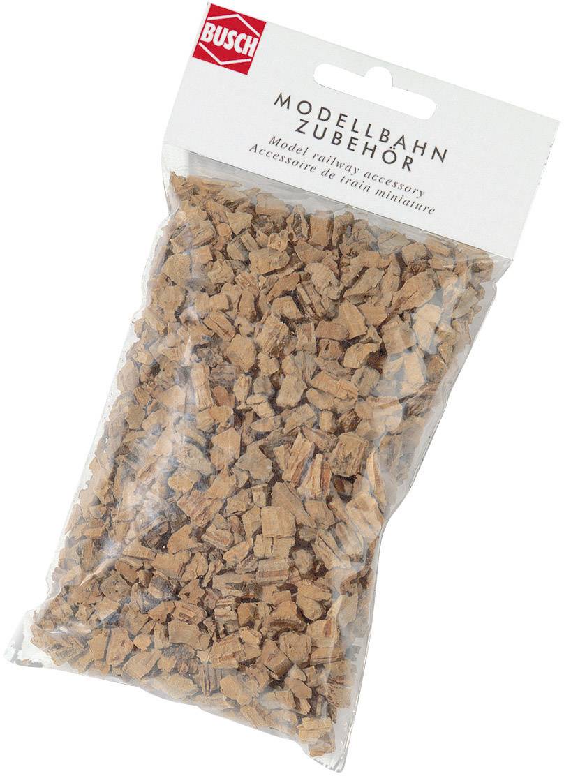 Sacchetto con pezzi di sughero per accessori di modellismo ferroviario, marca 'Busch'.