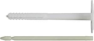 Due pezzi di plastica bianca: in alto un tassello lungo con filettatura per vite, in basso un perno corrispondente. Entrambi sono posizionati uno accanto all'altro.