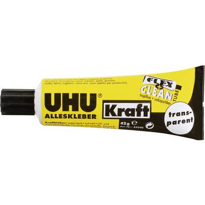 'UHU Kraft Colla Universale, tubo da 42g, adesivo trasparente e forte, adatto per legno, tessuto, vetro; Tubo Flex + Clean.'