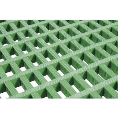 Griglia verde in plastica con aperture rettangolari in un motivo uniforme.