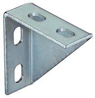 Angolare metallico a quattro fori per fissare o collegare componenti, a forma di L.