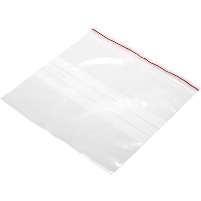 Un sacchetto di plastica trasparente con cerniera rossa, comunemente utilizzato per conservare piccoli oggetti.