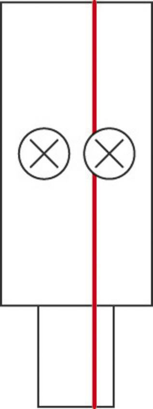 Due cerchi contrassegnati con X, affiancati in un rettangolo. Una linea rossa si estende verticalmente e divide il rettangolo.