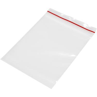 Sacchetto di plastica con striscia di chiusura rossa, posto piatto. Viene spesso utilizzato per conservare piccoli oggetti.