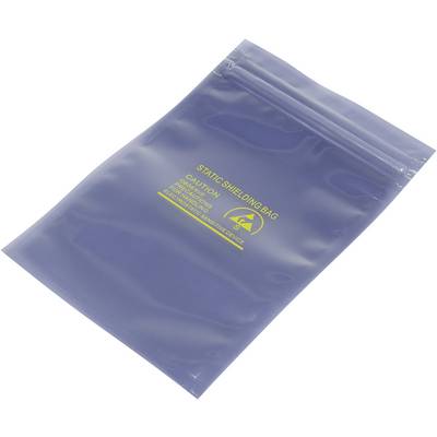 Imballaggio protettivo antistatico in plastica blu con marcatura di avvertenza gialla, progettato per proteggere l'elettronica sensibile dalle scariche elettrostatiche.