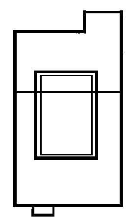 Pianta di una stanza rettangolare con un'area rettangolare centrale di piccole dimensioni che potrebbe rappresentare un tavolo.