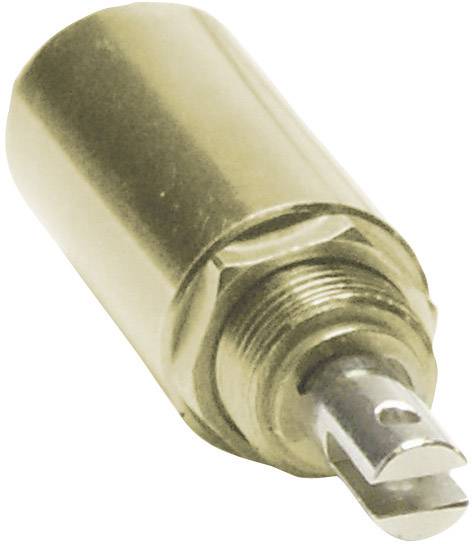 Un oggetto cilindrico metallico con filettatura e scanalature, probabilmente un elemento valvola o di connessione.