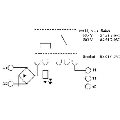 'Schema elettrico: U, I, Relè; mostra connessioni e simboli con testo 'Simbolo' a destra. In alto a sinistra diagramma con rettangoli e linea.'