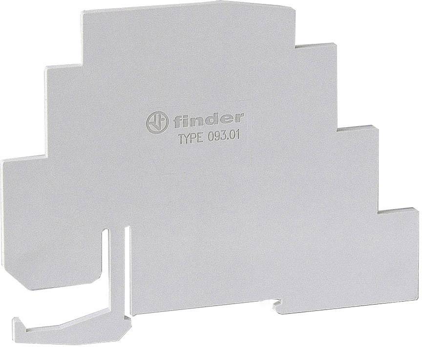 Adattatore di montaggio industriale con la scritta 'Finder TYPE 093.01', idoneo per il fissaggio su guide DIN.