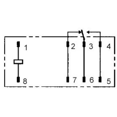 'Schema elettrico di un relè, mostra i collegamenti tra i contatti 1, 2, 3, 4, 5, 6, 7 e la bobina 8.'