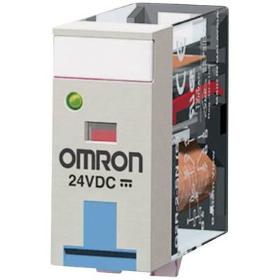 Un relè elettronico Omron con la scritta '24VDC', idoneo per l'utilizzo in circuiti elettronici.