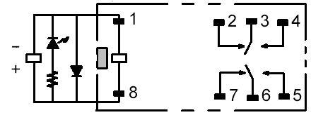 Schema di un circuito integrato con resistenze, diodi e vari collegamenti tra otto punti di connessione.