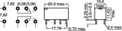 'Dimensioni dei componenti elettrici: distanza 7,62 mm, altezza 11,43 mm, larghezza massima 20,3 mm. Il diagramma mostra le misure e i connettori.'