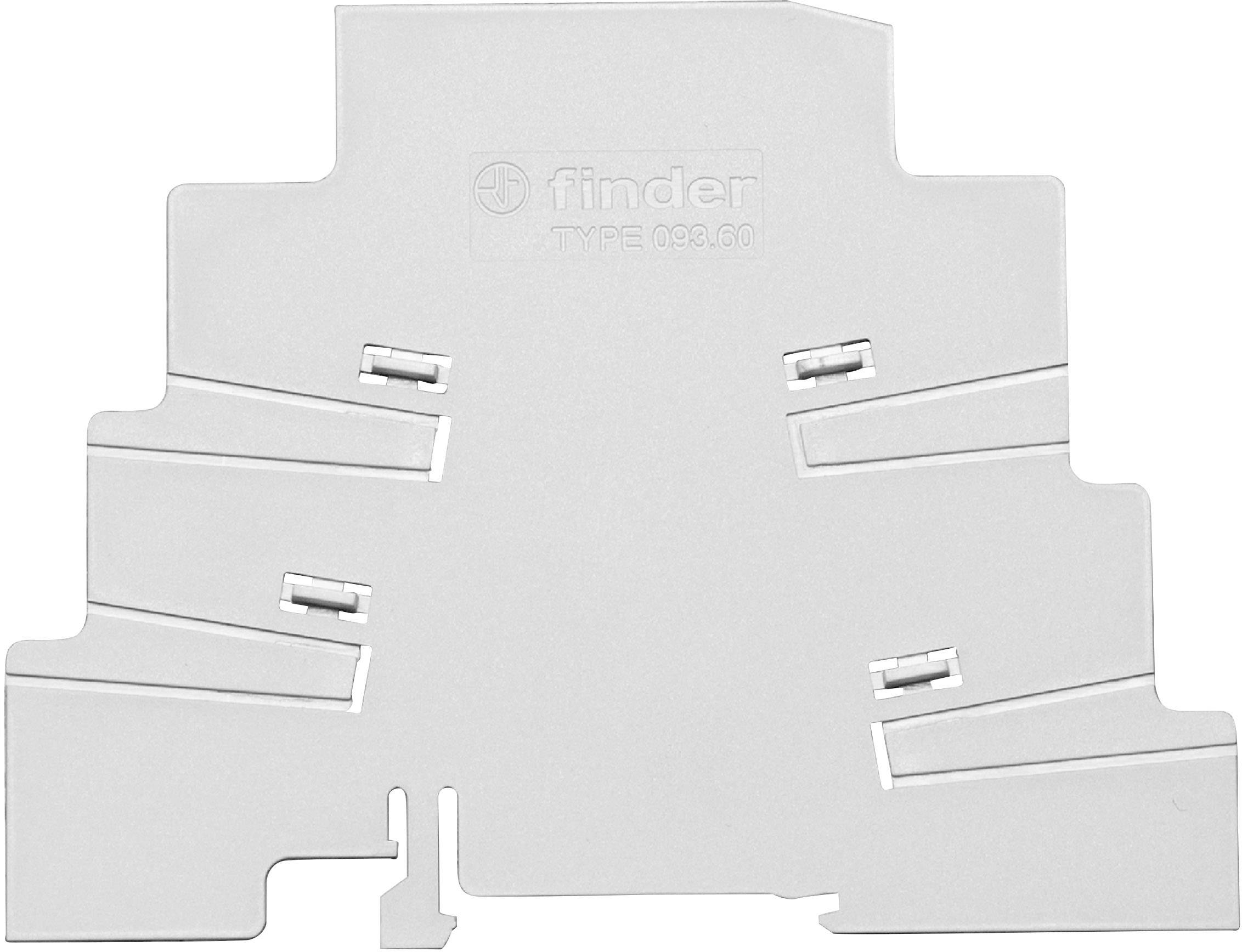 Un involucro di plastica bianco con la scritta 'Finder TYPE 093.60', probabilmente parte di un dispositivo elettrico o di un supporto.