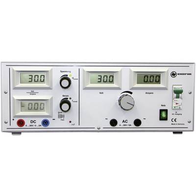 Un dispositivo di misurazione elettrico con display per tensione e corrente in volt e ampere. È dotato di regolatori e interruttore di accensione/spegnimento.