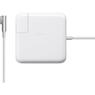 Caricabatterie bianco per laptop Apple con attacco MagSafe, cavo a destra.