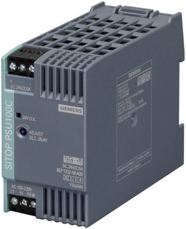 Siemens SITOP PSU100C 24 V/2,5 A Alimentatore per guida DIN 24 V/DC 2.5 A 60 W Num. uscite:1 x Contenuto 1 pz.