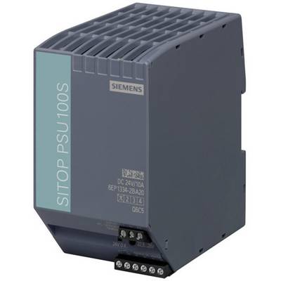 Alimentatore con scritta 'SITOP PSU100S'. Il numero del modello e le specifiche tecniche sono ugualmente visibili.