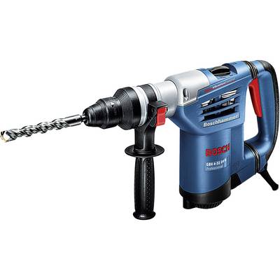 Un martello perforatore Bosch blu con impugnatura ergonomica e punta a spirale, ideale per lavori di foratura professionale.