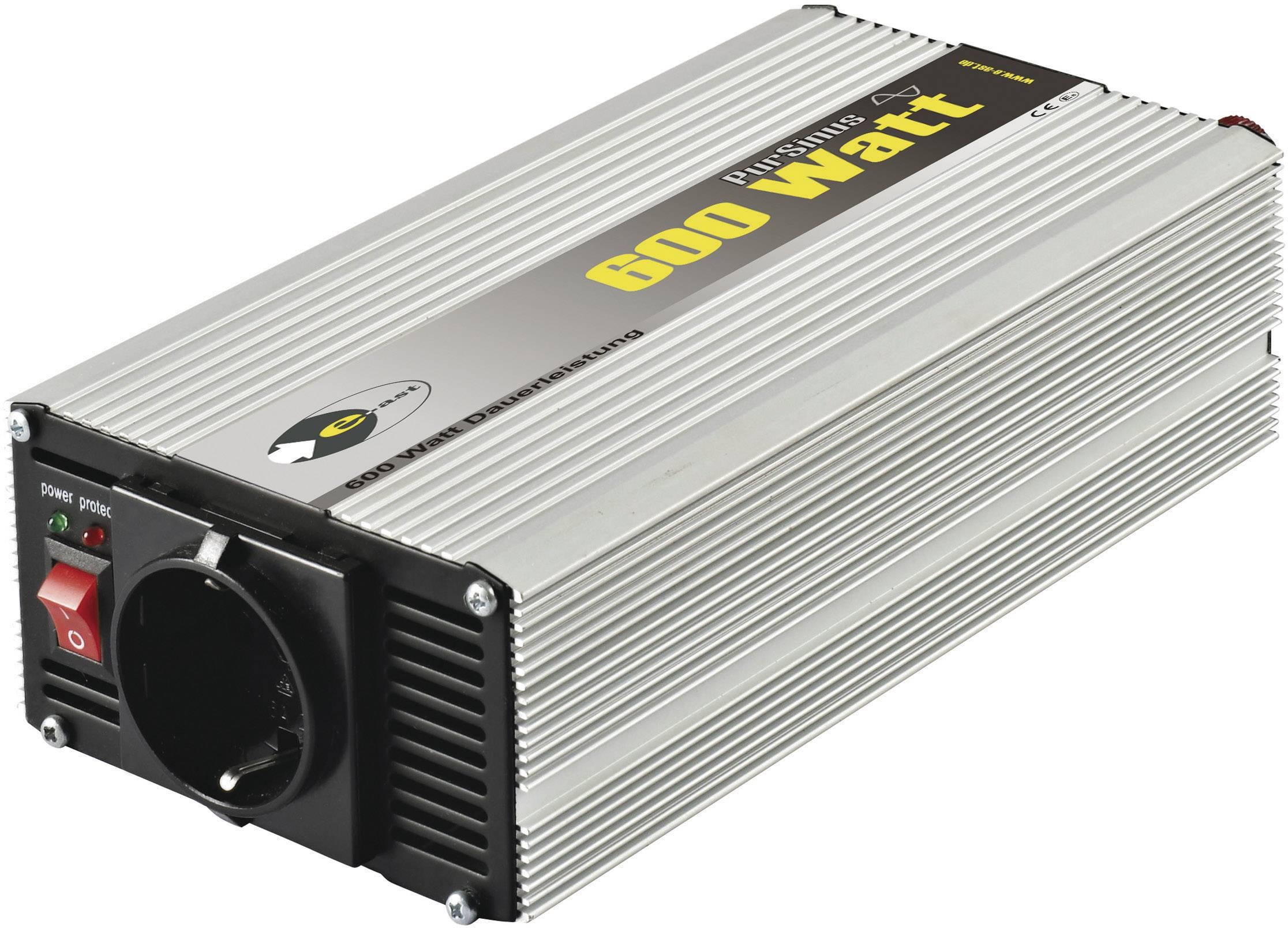 Un trasformatore di tensione argentato con la scritta '600 Watt'. Sul lato frontale sono presenti interruttori e un ventilatore.