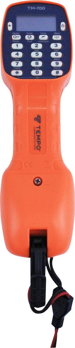 Set di telefoni di prova Oranges con ricevitore nero, tastiera e cavo di connessione, utilizzato per verificare le linee telefoniche.