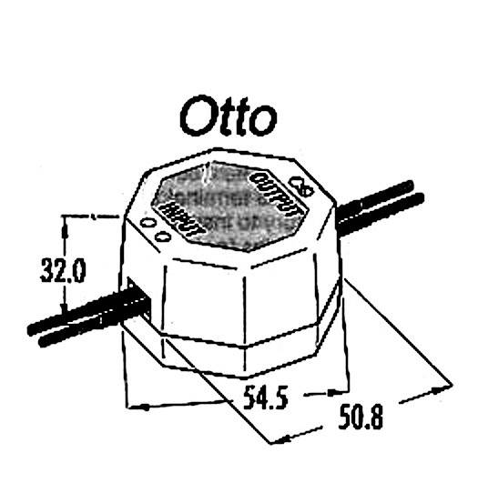 Disegno tecnico di un sensore esagonale con la scritta 'Otto'. Dimensioni: altezza 32 mm, larghezza 54,5 mm, profondità 50,8 mm.