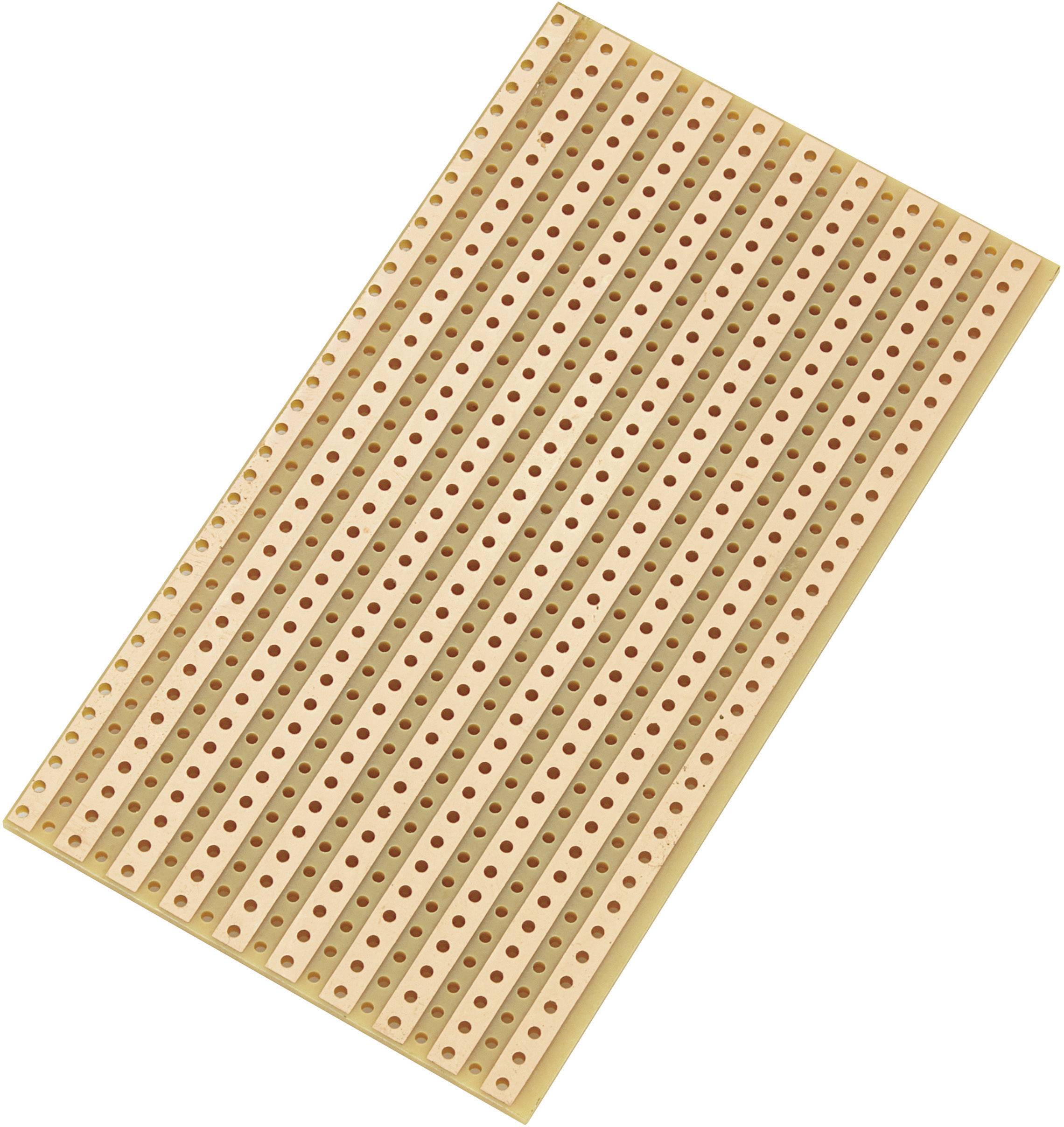 Una piastra millefori beige con piste di rame continue, adatta per lo sviluppo e il test di circuiti elettronici.